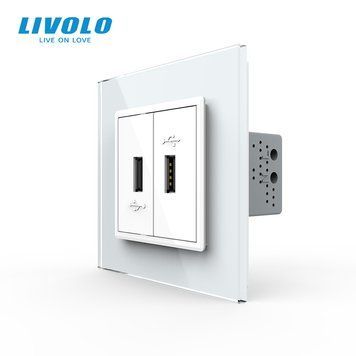 Розетка подвійна USB з блоком живлення Livolo білий скло (VL-C792U-11) VL-C792U-11 фото