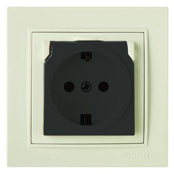 Розетка Nilson Thor 1-на з заземленням з кришкою кремова F000121 фото