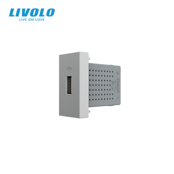Механізм розетка USB з блоком живлення Livolo сірий (VL-FCUA-1IP) 727600215 фото