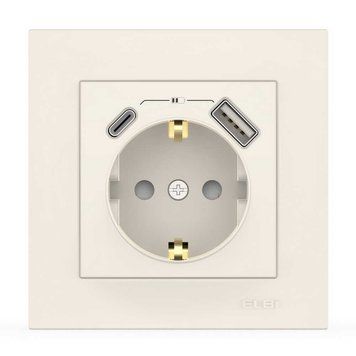 Розетка EL-BI VEGA біла 1-на з заземленням + 2USB (Type C+A) F000029 фото