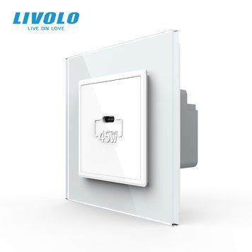 Розетка USB Type-C з Power Delivery 45W Livolo білий (VL-C7-FCUC-2WP) VL-C7-FCUC-2WP фото