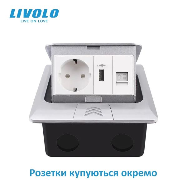 Пустий підлоговий розетковий люк на 2 модуля Livolo чорний (J06 black) VL-SHS016-B фото