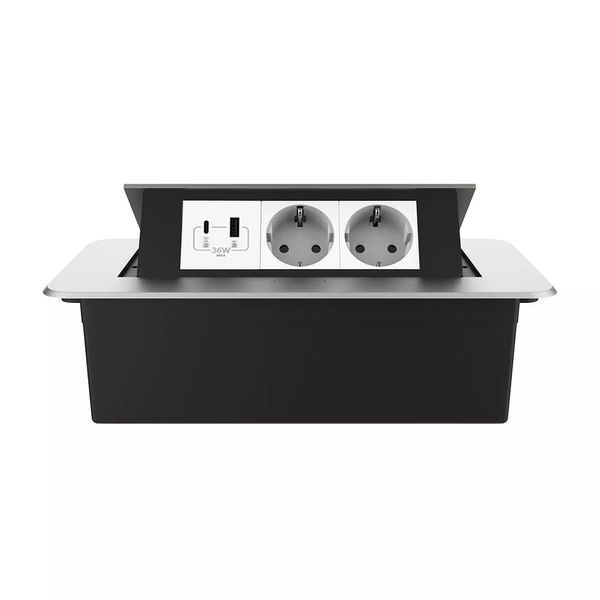 Меблева розетка з USB-A, USB-С, плавне відкриття, Power Delivery 36W Livolo білий в сірому (VL-SHS013-TC-UA.UC-WP-S) VL-SHS013-TC-UA.UC-6WP-S фото