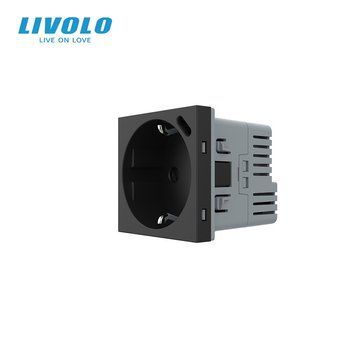 Механізм електрична розетка з USB Type-C Power Delivery 18 Вт Livolo чорний (VL-FCTF16A.UC18W-2BP) VL-FCTF16A.UC18W-2BP фото