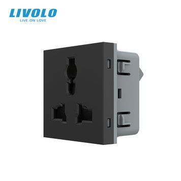 Механізм універсальна розетка 12 стандартів в 1 Livolo чорний (VL-FCT22 16A-2BP) 724200612 фото