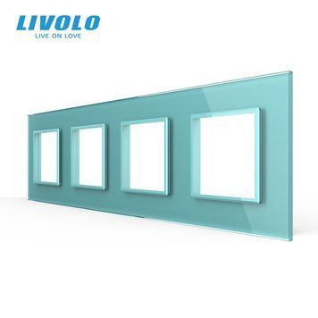 Рамка розетки 4 місця Livolo зелений скло (C7-SR/SR/SR/SR-18) C7-SR/SR/SR/SR-18 фото