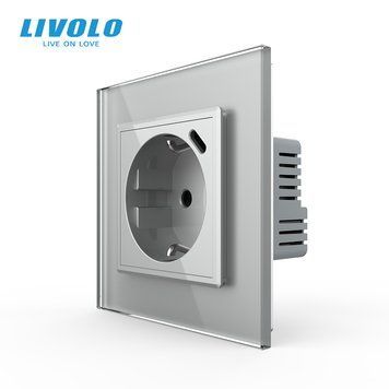 Електрична розетка з USB Type-C Power Delivery 18 Вт Livolo сірий (VL-C7CTF16A.UC18W-2IP) VL-C7CTF16A.UC18W-2IP фото