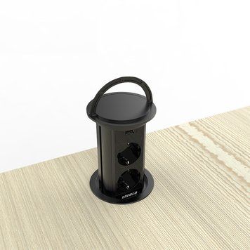 Висувна подвійна розетка з USB та бездротовою зарядкою Livolo чорний (VL-SHS020-FCTC-B) VL-SHS020-FCTC-B фото