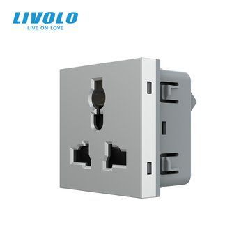 Механізм універсальна розетка 12 стандартів в 1 Livolo сірий (VL-FCT22 16A-2IP) 724200615 фото