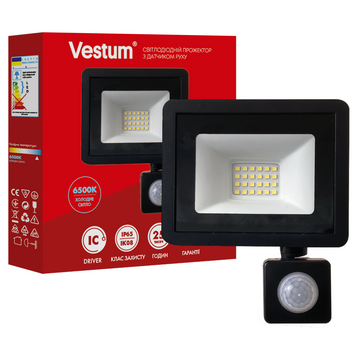 Світлодіодний прожектор з датчиком руху Vestum 30W 2 400Лм 6500K 180-260V IP65 1-VS-3021 1-VS-3021 фото