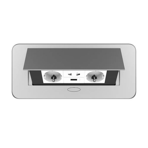 Меблева розетка з плавним відкриттям, USB та універсальною розеткою 2 в 1 білий в сірому (VL-SHS013-2TC-T25-UA-6WP-S) VL-SHS013-2TC-T25-UA-6WP-S фото