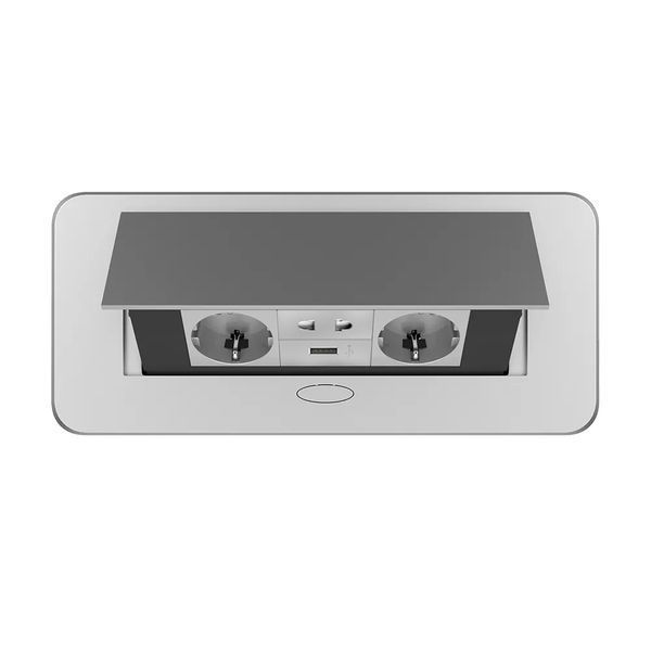 Меблева розетка з плавним відкриттям, USB та універсальною розеткою 2 в 1 cірий (VL-SHS013-2TC-T25-UA-6IP-S) VL-SHS013-2TC-T25-UA-6IP-S фото