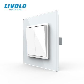 Двоклавішний вимикач Livolo білий скло (VL-C7FCMKS-1WP) VL-C7K2-11 фото