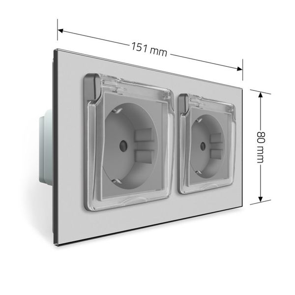 Розетка подвійна вологозахисна з кришкою Livolo сірий скло (VL-C7C2EUWF-15) VL-C7C2EUWF-15 фото