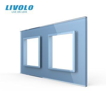 Рамка розетки 2 місця Livolo блакитний скло (C7-SR/SR-19) BB-C7-SR/SR-19 фото