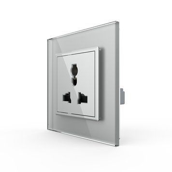 Розетка універсальна 12 стандартів в 1 Livolo сірий скло (VL-C7C1C-15) VL-C7C1C-15 фото