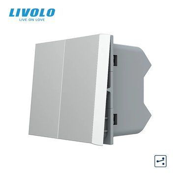 Механізм двоклавішний прохідний вимикач Livolo сірий (VL-FCMKS-1IP) 720100315 фото