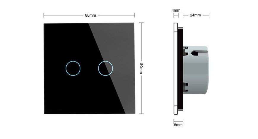 Безшумний сенсорний вимикач 2 сенсора Livolo чорний скло (VL-C702Q-12) VL-C702Q-12 фото