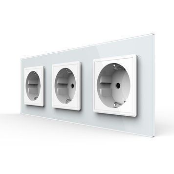 Розетка потрійна з заземленням Livolo білий скло (VL-C7C3EU-11) VL-C7C3EU-11 фото