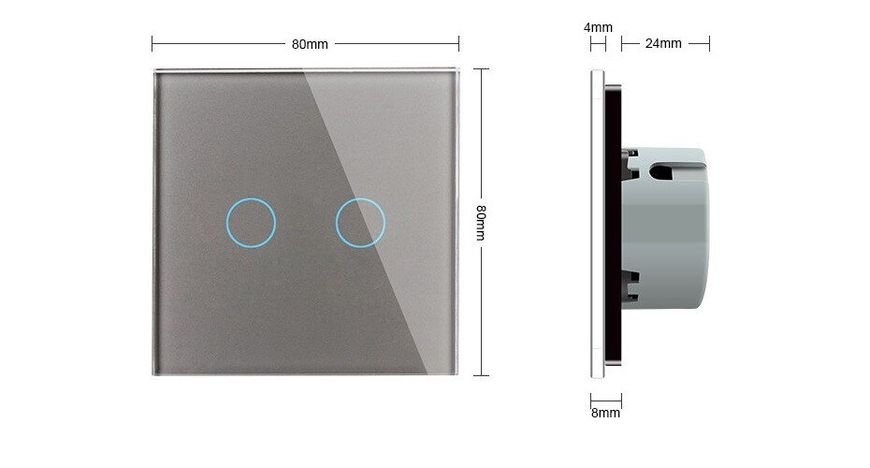 Безшумний сенсорний вимикач 2 сенсора Livolo сірий скло (VL-C702Q-15) VL-C702Q-15 фото