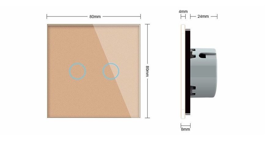Безшумний сенсорний вимикач 2 сенсора Livolo золото скло (VL-C702Q-13) VL-C702Q-13 фото