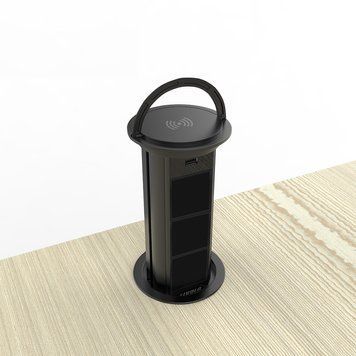 Пуста потрійна висувна розетка з USB та бездротовою зарядкою Livolo чорний (VL-SHS022-B) VL-SHS022-B фото