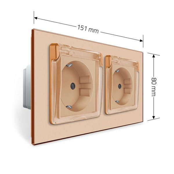 Розетка подвійна вологозахисна з кришкою Livolo золото скло (VL-C7C2EUWF-13) VL-C7C2EUWF-13 фото