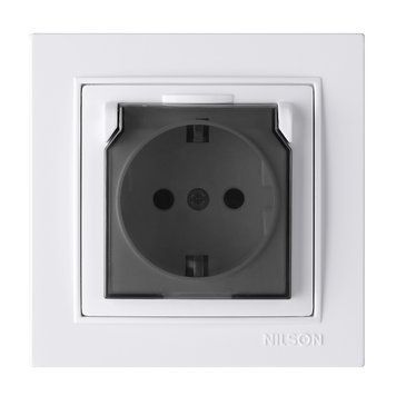 Розетка NILSON Thor 1-на з заземленням з кришкою біла F000108 фото