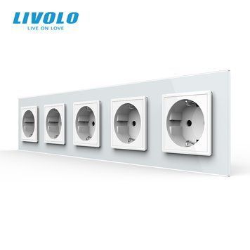 Розетка п'ятимісна з заземленням Livolo білий скло (VL-C7C5EU-11) VL-C7C5EU-11 фото