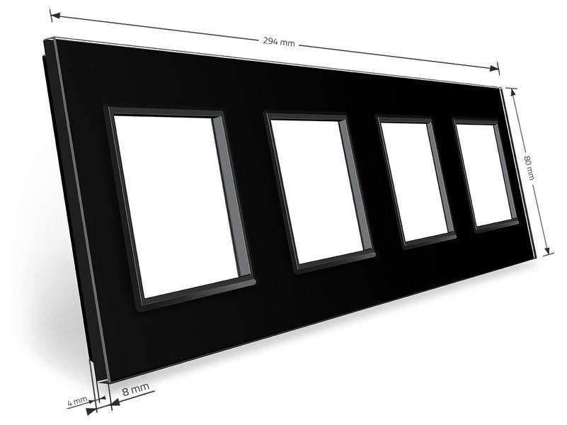 Рамка розетки 4 місця Livolo чорний скло (VL-P7E/E/E/E-8B) BB-C7-SR/SR/SR/SR-12 фото