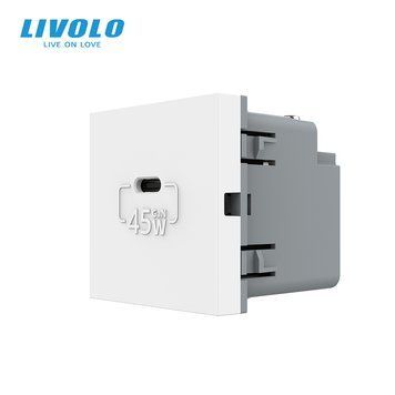 Механізм розетка USB Type-C з Power Delivery 45W Livolo білий (VL-FCUC-2WP) VL-FCUC-2WP фото