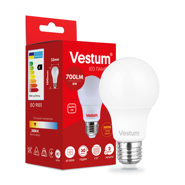 Світлодіодна лампа Vestum A55 8W 3000K 220V E27 1-VS-1108 1-VS-1108 фото