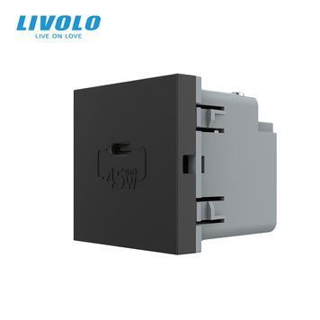 Механізм розетка USB Type-C з Power Delivery 45W Livolo чорний (VL-FCUC-2BP) VL-FCUC-2BP фото