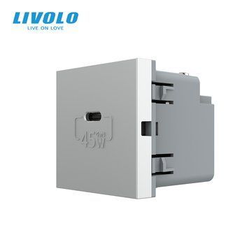 Механізм розетка USB Type-C з Power Delivery 45W Livolo сірий (VL-FCUC-2IP) VL-FCUC-2IP фото